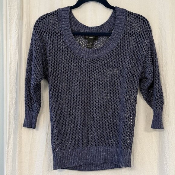 INC International Concepts Metalic Shimmer Size XS Women’s Open Knit Fishnet Top - Picture 1 of 10
